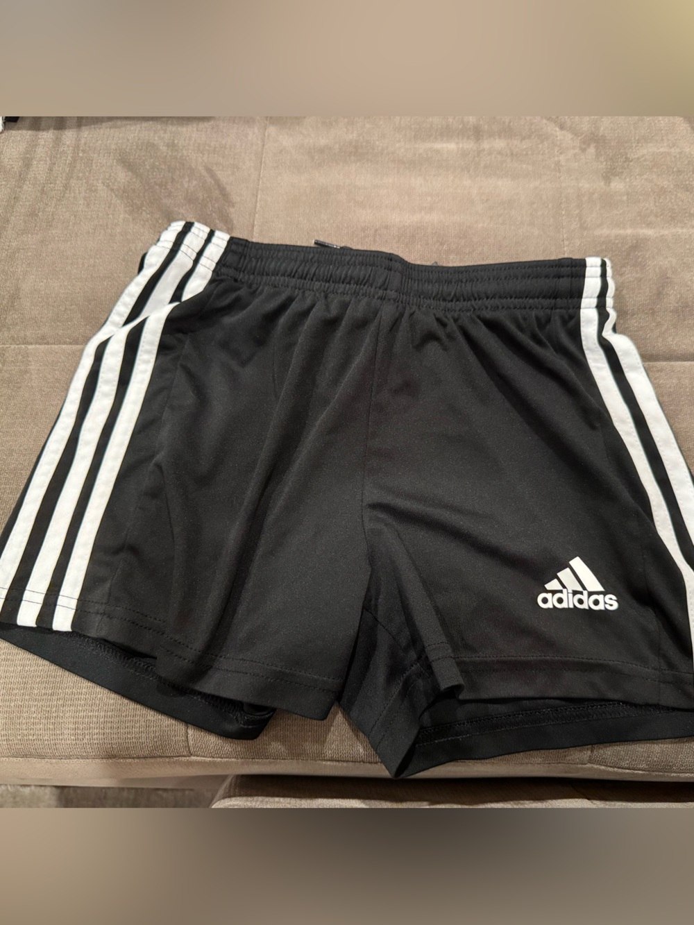 Adidas Girl Size M Black Athletic Shorts with White Three-Stripe Detail